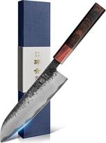Japoniškas peilis 18 cm "Santoku" virėjo peilis, itin aštrus virtuvinis peilis, pagamintas iš AUS-8 plieno, su ebonijaus ir raudonmedžio rankena bei dovanų dėžute