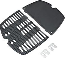 Ketaus kepimo grotelių atsarginės dalys, skirtos "Weber" Q100, Q120, Q140, Q1000, Q1200, Q1400 serijų kepsninėms, 32,3 x 21,6 cm ketaus kepsninės plokštė ir grotelės, ketaus kepimo grotelių priedai, 2 vnt.