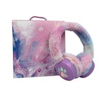 Žieminės bevielės ausinės su pūkeliu - Violetinė