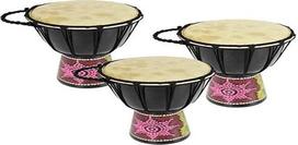 "A-Star Mini Trio Djembe" afrikietiškų būgnų rinkinys - 3 x 5 colių spalvingi rankomis dažyti autentiški būgnai - 25 cm aukščio, 13 cm skersmens