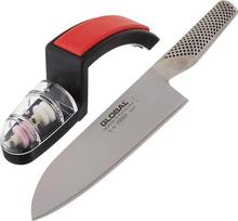 "Global G-46 Santoku" peilis ir vandens galąstuvas