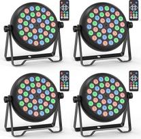 4 vnt. RGB LED Par D-MX, 36 W scenos šviesos prožektorius su nuotolinio valdymo pultu ir 4 valdymo režimais, diskotekų apšvietimas Kalėdoms, Helovinui, diskotekų šou, koncertams, vakarėliams