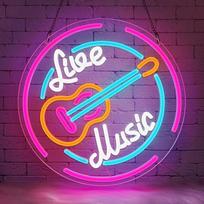 Live Music Neon Sign Guitar Neon ženklai Pink Blue LED ženklai USB muzikos šviesos raidės ženklas Dimmable Neon Light for Bedroom Music Studio Live Broadcast Room Bar Club Party