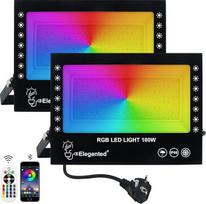 Eleganted RGB prožektoriai, 2 vienetai, 100 W LED prožektorius, spalvingas "Bluetooth" programėlės valdymas, 16 milijonų spalvų, spalvas keičiantis prožektorius, IP66 vandeniui atsparus lauko prožektorius, skirtas DJ, diskotekoms, Helovinui,