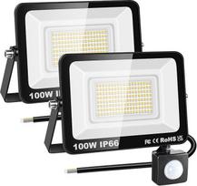 RIGIDON 2 x 100 W lauko judesio jutiklio LED prožektorius, lauko LED lempa, 10000 LM 3000 K šiltai baltos spalvos LED prožektorius, lauko šviesa, vandeniui atsparus lauko prožektorius sodui, garažui, stoginei, namo sienai