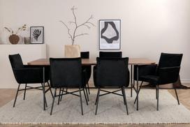 Valgomojo stalas, Uno, 200x90 cm, Juoda/Riešutas, Valgomasis kėdė, Petra, 60x87 cm, Juoda/Juoda aksamitas