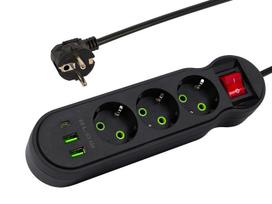 PS-340 3 lizdų maitinimo prailginimo kabelis 2xUSB+USB-C 5m juodas 3x1mm
