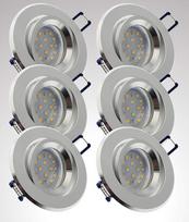 "Trango" 6 LED įleidžiamųjų prožektorių rinkinys iš tekinto aliuminio, 6737R-06MOSD įleidžiamoji lempa, lubų prožektorius, vonios kambario šviestuvas, įskaitant 6 x 3 lygių, šviesos diodų modulį su galimybe reguliuoti apšvietimą, itin plokščias, 30 mm