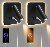 Naktinio staliuko skaitymo lemputė 3 W + 9 W 3000 K, LED sieninė lemputė su USB įkrovimo prievadu ir jungikliu, pasukamas naktinis šviestuvas, sieninis šviestuvas miegamajame, laiptinėje, prieškambaryje, svetainėje, viešbutyje (cuadrado 2 )