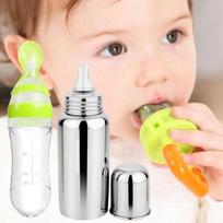 Kūdikio maitinimo rinkinys – Šaukšteliu maitinamas buteliukas, Nerūdijančio plieno maitinimo buteliukas ir Vaisių maitintuvas Pack of 3