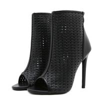 Madingi Liyke Pavasario Rudens Atviru Raštu Kanapių Tinklelio Moteriški Ankle Boots Seksualūs Atviru Pirštu 11CM Stiletto Aukštakulniai Party Prom Batai Moteriškas Bootie 35 juoda