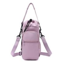 Portable Water Bottle Bag With Adjustable Strap Thermal Mugs Insulated Protective Cover Phone Pocket Outdoor Sports Travel Bag 29cm rožinė