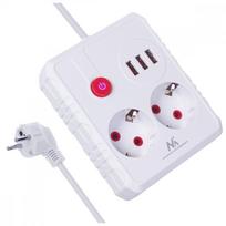 Maclean Power strip, 2 sockets, MCE387 W, 3xUSB, 110-240V AC, 50/60Hz, 2.1A max, 2500W, 1.5m, white
