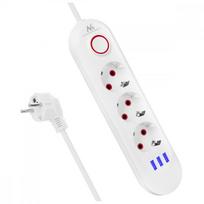Maclean Power strip MCE394W, 3 sockets, 3xUSB, 110-240V AC, 50/60Hz, 2.1A max, 2500W, white