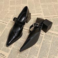 Fashion 2025Designer Vintage Pointed Toe Women Mary Jane Shoes Fashion Shallow Buckle Shoes Spring Ladies Elegant Dress Thick Heel Shoes 35 juoda