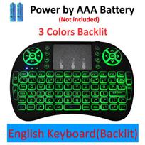 I8 mini belaidė klaviatūra su foniniu apšvietimu angliška 2.4G Air Mouse nuotolinė jutiklinė plokštė, skirta Android TV Box PC MAC OS Linux XBOX 360 PS3 Backlit juoda