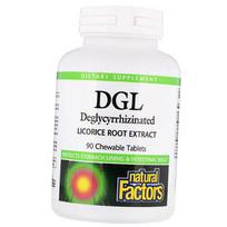 Glicirizino pašalintas saldymedžio šaknų ekstraktas, DGL Deglycyrrhizinated Licorice Root Extract, Natural Factors 90 tab. (71406010) 90tab