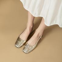 Mada 2025 Nauji natūralios odos moteriški slingback tipo bateliai su vidutiniu kulnu Įvairių spalvų Dizainerio Nude spalvos Sandalai Sidabriniai Aukštakulniai Moteriški Biuro Batai 35 auksas