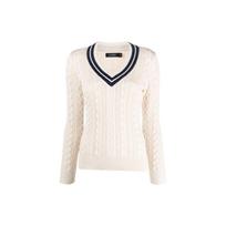 Polo Ralph Lauren SS23 Color Block Cable Knit V-Neck Pullover Sweater Women sweater Off-White 200902626-001 L white