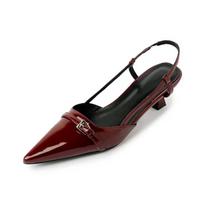 Mada 2024 Naujos Vasarinės Moteriškos Bateliai Patentuota Oda Įslystami Smailus Pirštas Sandalai Sagtis Slingbacks Vidutinio Kulno Batai Sandalias Mujer 35 bordinė