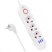 Power strip MCE394W 3 sockets 3xUSB, 110-240V AC 50/60, 2.1A max 2500W, white