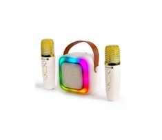 LED RGB garsiakalbis su belaidžiais mikrofonais (2 vnt.) 5 W / 1200 mAh + 2 × 400 mAh, kreminė/auksinė