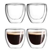 Stiklinės, puodeliai, ąsočiai,Nauji 1/4/6vnt Double Wall Shot Glass Double Wall Espresso kavos puodelis 80ml /250ML/350ML/450ML,Talpa:4PCS-80ML;