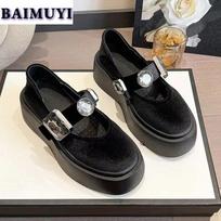 Crystal Platform Mary Janes Shoes Women Bling Mid Heels Flats Suede Casual Sneaker 2024 Trend Mules Autumn Luxury Zapatos Mujer 35