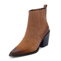 Odiniai batai moterims Tikri Smailūs pirštai Vidutinio kulno Ankle boots Storas kvadratinis kulnas Įsispiriami Vakarų stiliaus batai Kaubojiški batai Moterims 2024 Nauji 4 ruda