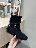 Vintage suede Martin boots women's shoes 2025 new brown Maillard slim with skirt woven fringed short boots 35