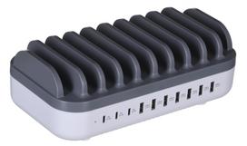 Manhattan Charging Station, 10x Ports: 3x USB-C (up to 18W PD) and 7x USB-A (up to 12W), 120W Total Output, White/Grey, Three Year Warranty, Box