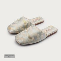 Moteriškos žiemos aksominės satininės šlepetės su povo raštu - Neslystančios, šiltos, elegantiška namų avalynė 36/37 (fits size 35-36)