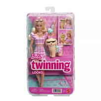 BARBIE TWINNING LOOKS šviesiaplaukės lėlės ir šunelio rinkinys (JFP36)