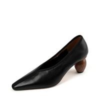 2024 New Women Pumps Spring Summer Office Party Wedding Strange Heels Pointed Toe Genuine Leather Shoes Woman Elegant Fashion 34 juoda