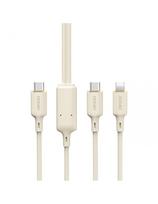 2in1 kabelis sutvirtintas SR USB-C - USB-C / Lightning 100W 1.2m smėlio spalvos