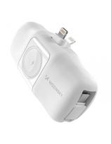 Mini išorinė baterija 5000mAh 15W su „iPhone Lightning“ ir „Apple Watch“ įkrovikliu – balta