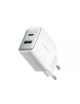 USB-C - USB-A 30W PD sieninis įkroviklis - baltas