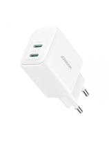 2x USB-C 20W PD QC 3.0 sieninis įkroviklis – baltas
