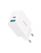 USB-C USB-A 20W PD QC 3.0 sieninis įkroviklis – baltas
