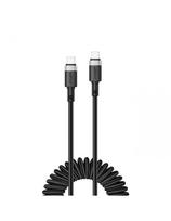 USB-C spiralinis kabelis - USB-C 480Mb/ s 3A 1.2m - juodas