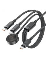 3in1 laidas USB-C - 2x USB-C / Apple Watch Qi įkroviklis 480Mb/ s 100W 1.2m - juodas