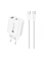 20 W USB-A USB-C sieninis įkroviklis su 1 m USB-C laidu – baltas