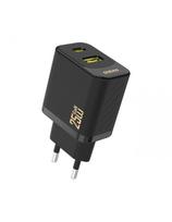 25 W greitas sieninis įkroviklis USB-A USB-C – juodas