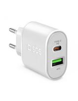 „Power Delivery“ USB-A USB-C 20 W sieninis įkroviklis – baltas