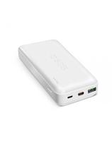 20000 mAh PD nešiojama baterija su MicroUSB USB-C ir USB-A adapteriais, 20 W, balta