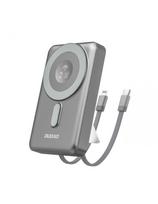 Išorinė baterija K29 10000mAh MagSafe metalinis dėklas, stovas, laidai, USB-C, iPhone Lightning, PD 20W - pilka