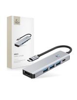 5in1 šakotuvo adapteris USB-C PD USB-A HDMI 4K 60Hz 100W - pilkas