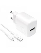 PROLITE 10W USB-A sieninis įkroviklis su 1,2 m USB-A - USB-C laidu - baltas