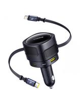 USB-C automobilinis įkroviklis su USB-C iPhone Lightning laidu, 90 W – juodas