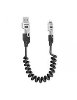 4 viename spiralinis laidas USB-A / USB-C – „Lightning“ / USB-C – juodas